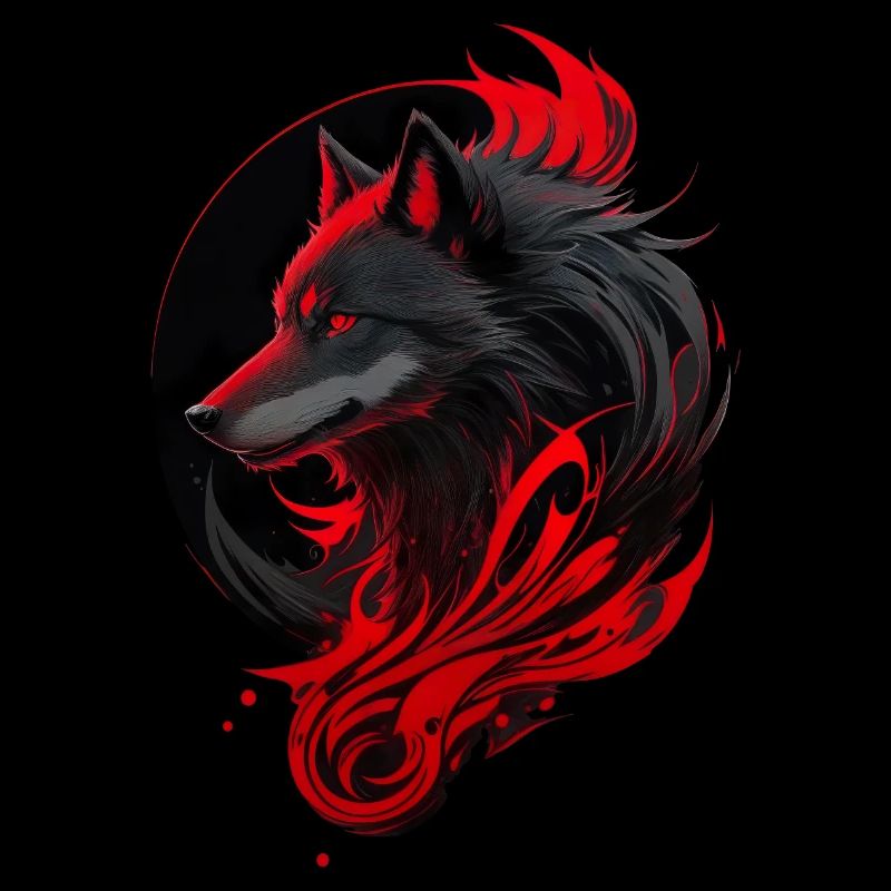 Fierce Red and Black Wolf Head