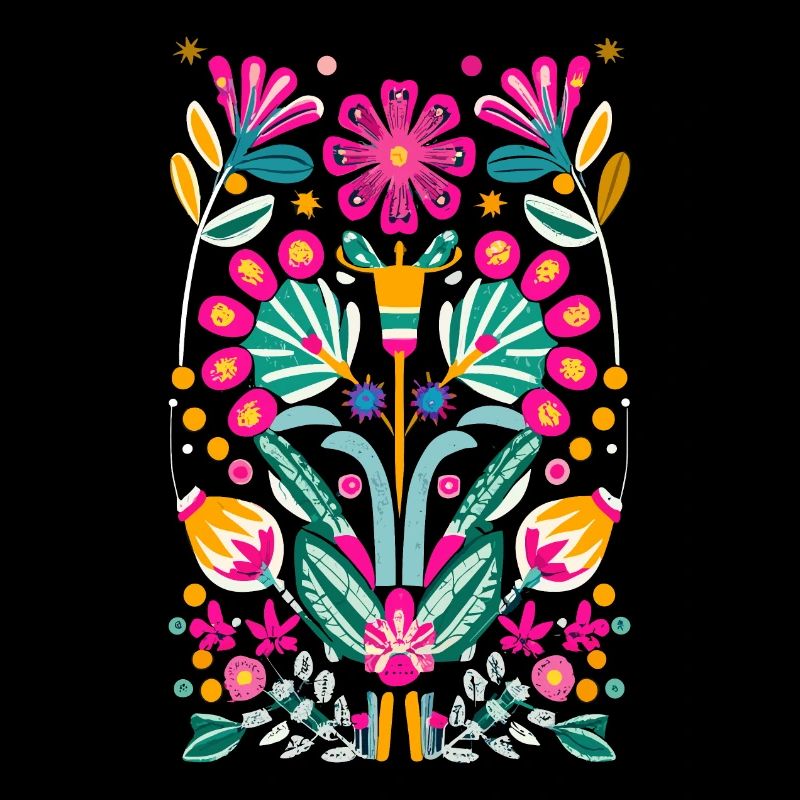 Otomi Flower Pattern Mexican Floral Art