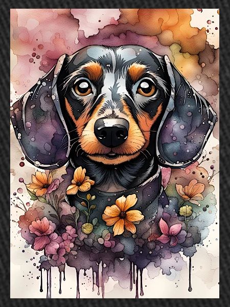 Chien teckel mignon à l’aquarelle