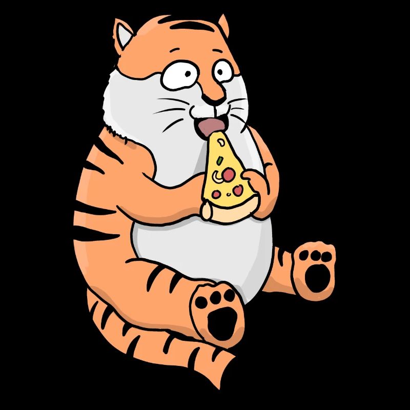 Fat Tiger Eating Pizza Funny Comic Style