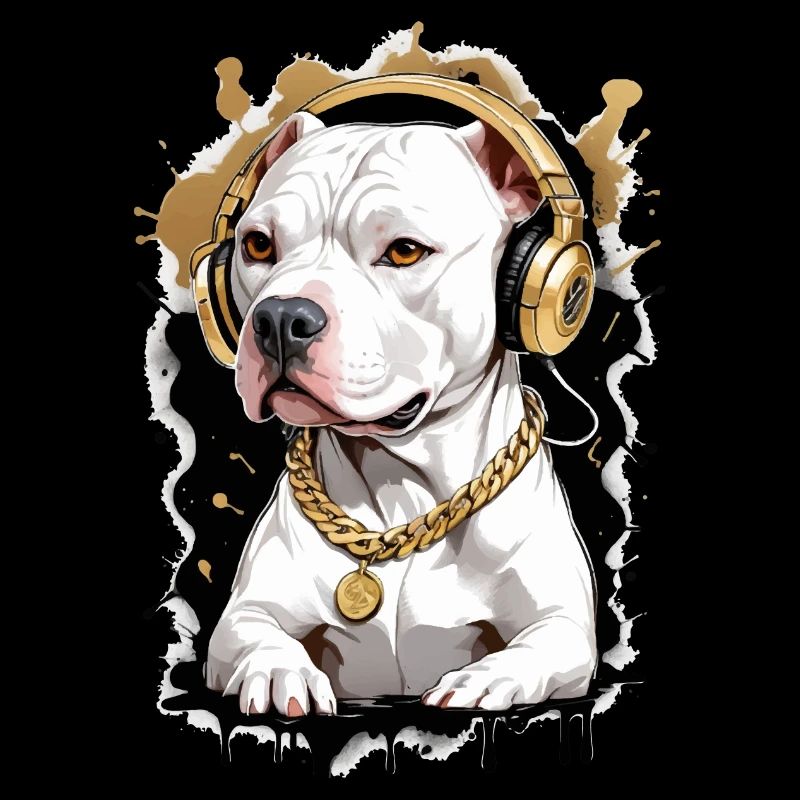 Chien bouledogue avec écouteurs