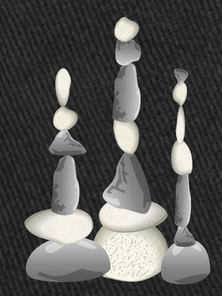 Three Zen-style balancing stone towers