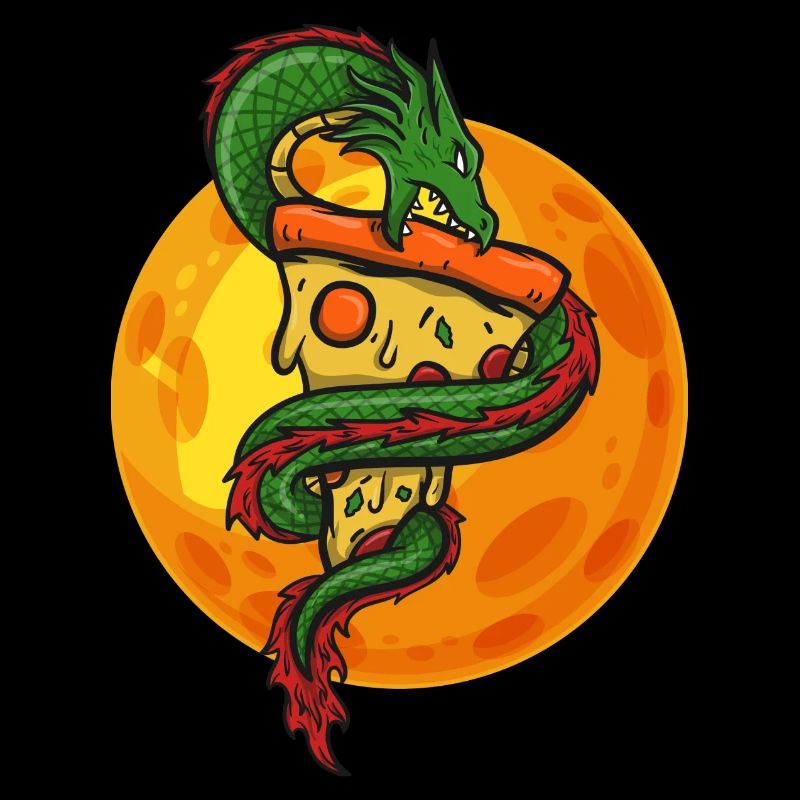 Drache mit Pizza , Mond, Geschenk, Geschenkidee