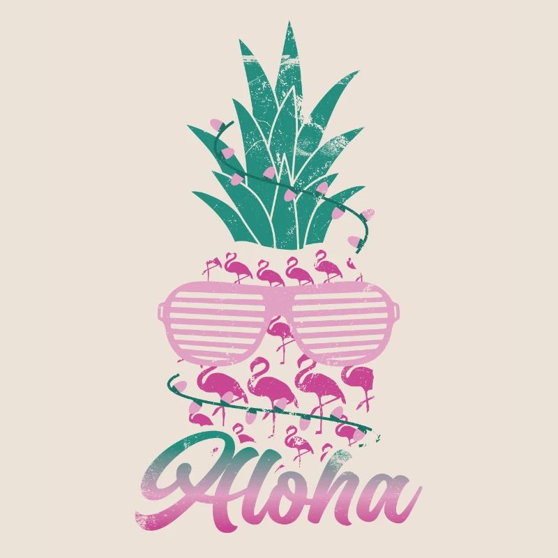 Aloha, Pineapple, And, Flamingo, Design, For, Beach