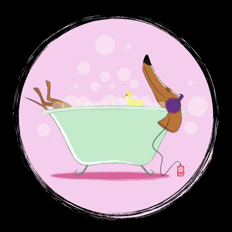 Happy dachshund in bath