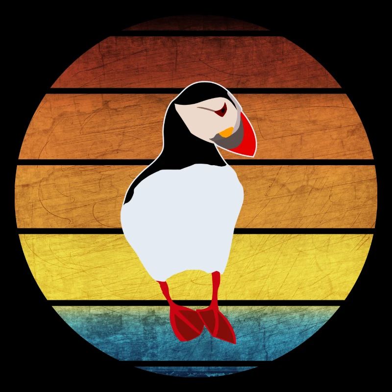 Puffin, Puffin, Sunset, vintage