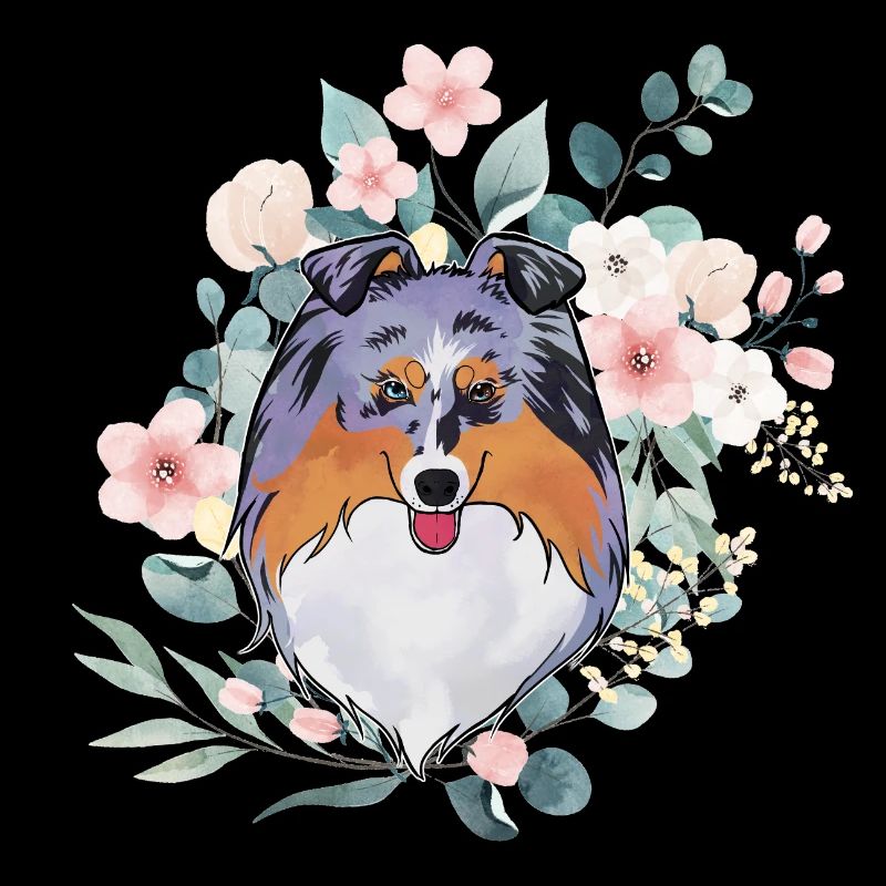Sheltie blaue Merle Blumen