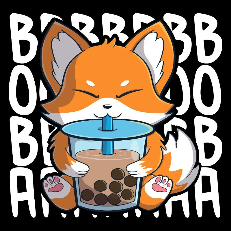 Boba Foxcute Kawaii Fox trinkt Bubble Tea