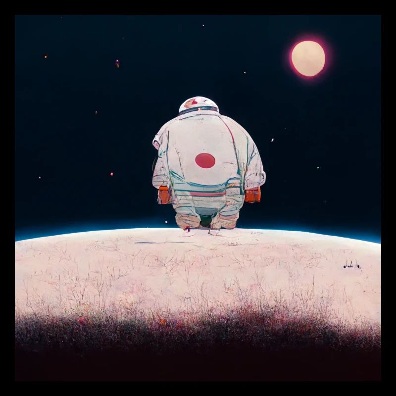 lonely astronaut in space looking at planet home