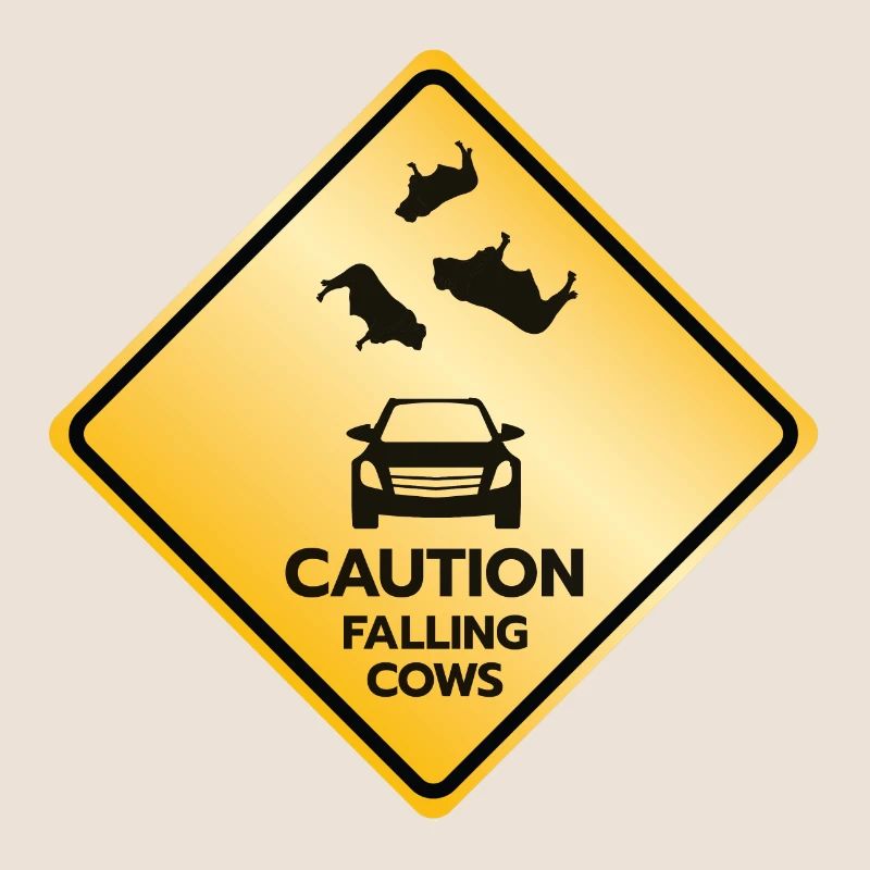 Caution Sign Falling Cows
