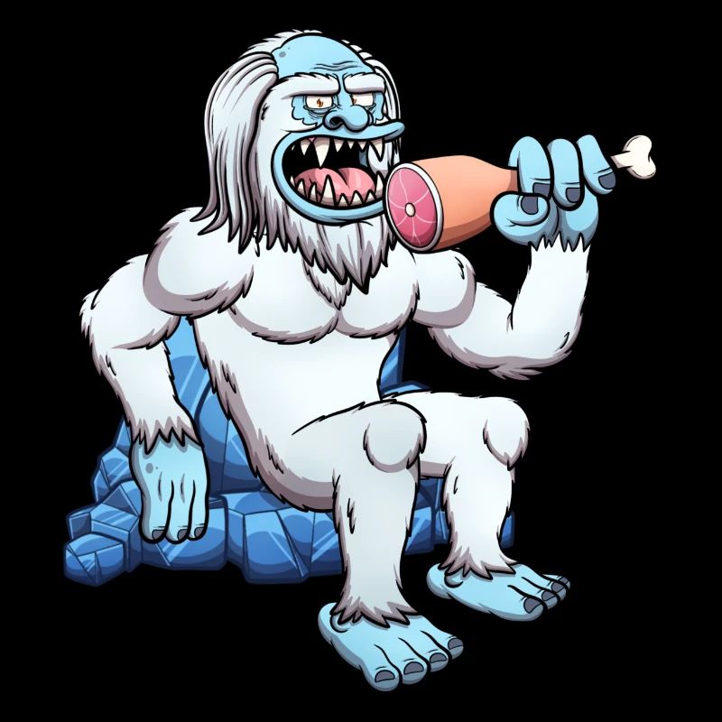Yeti mangeant de la viande