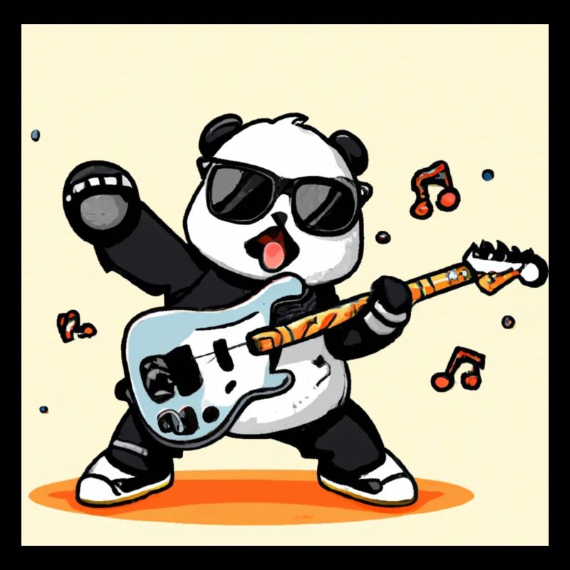 Panda spielt eine Elektrogitarre