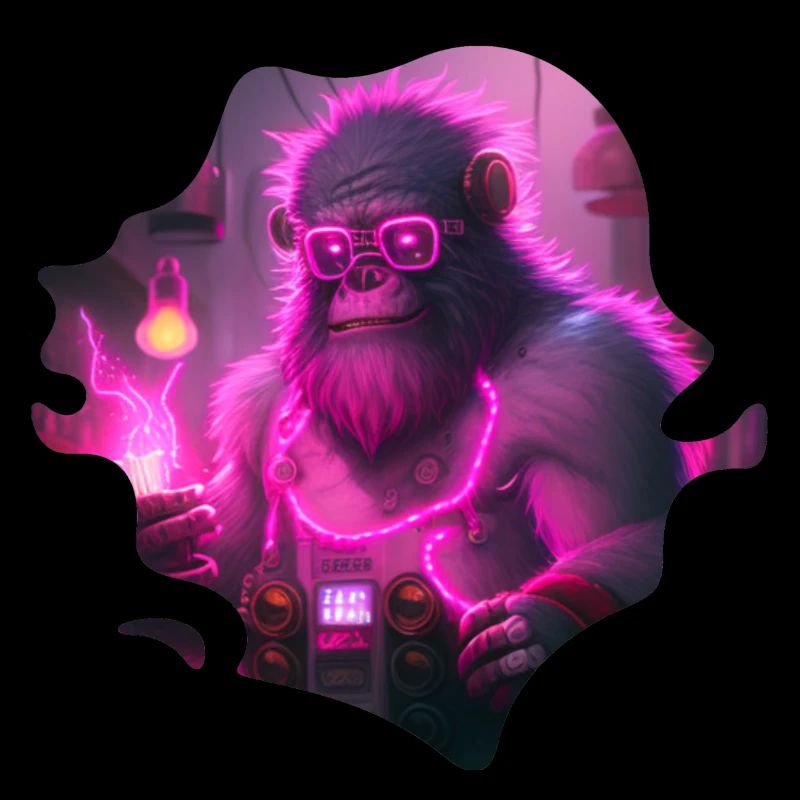 Cyborg Gorilla Mecha Neon und Steampunk Stil