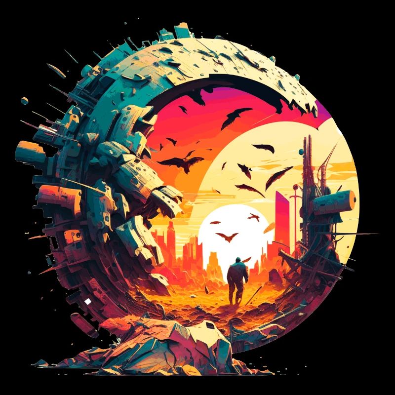 Einsamer Wanderer der Zukunft als Sci-Fi Pilger