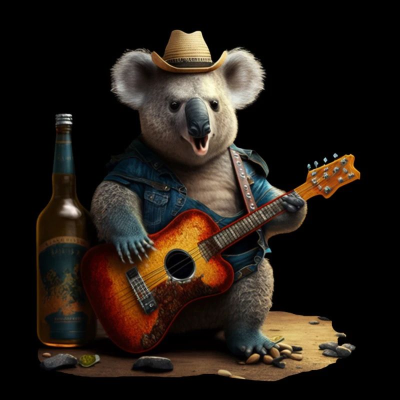 Lustiger Koala mit Hut Gitarre und Bier