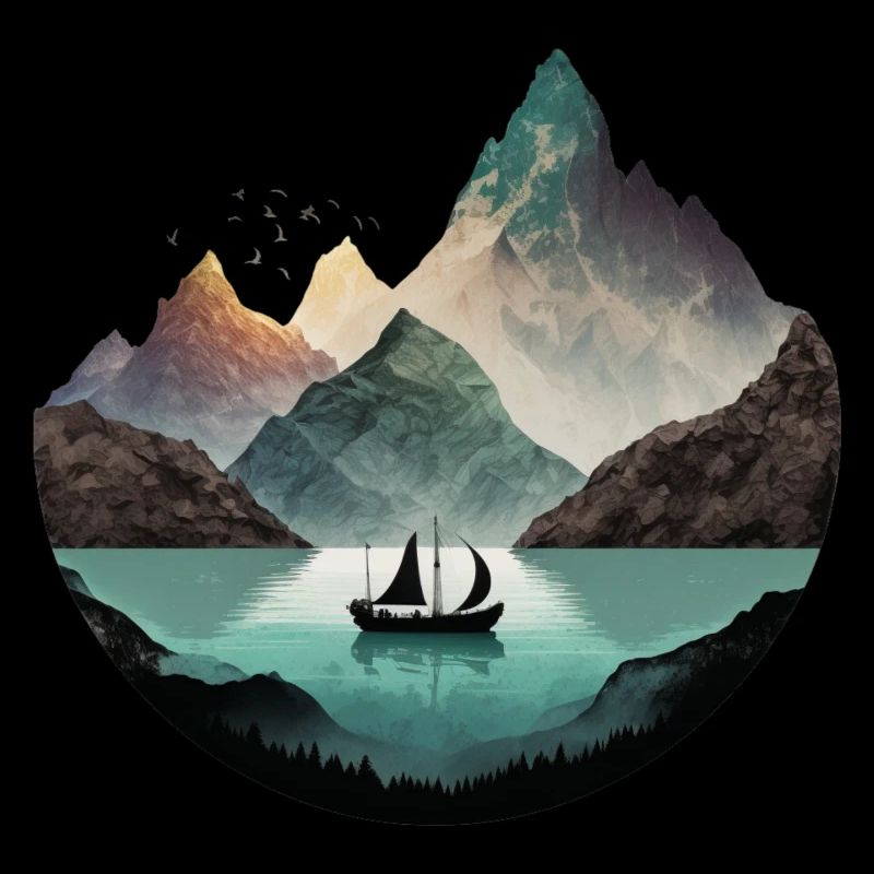 Bateau sur lac calme dans les montagnes