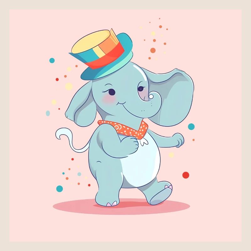 Tanzender Elefant mit buntem Hut auf Geburtstag