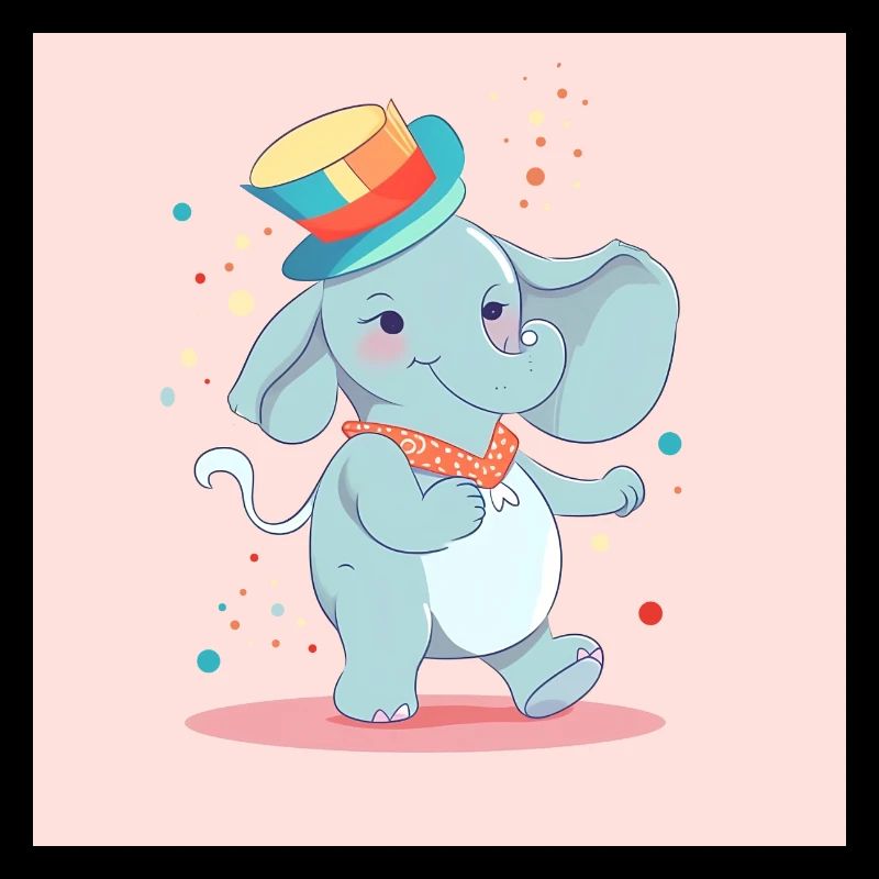 Dancing elephant with colorful hat on birthday