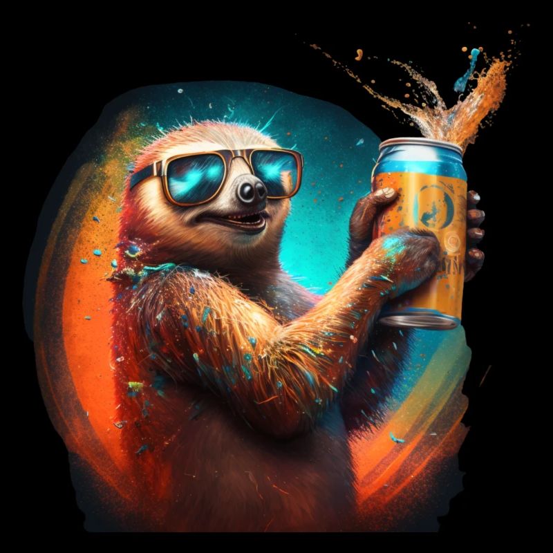Cool sloth with sunglasses and beer