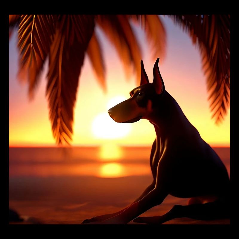 Doberman au coucher du soleil