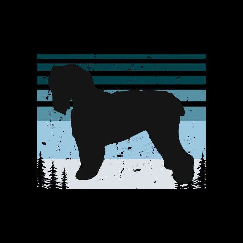 Noir Terrier Russe Chien Silhouette Rétro Coucher de Soleil