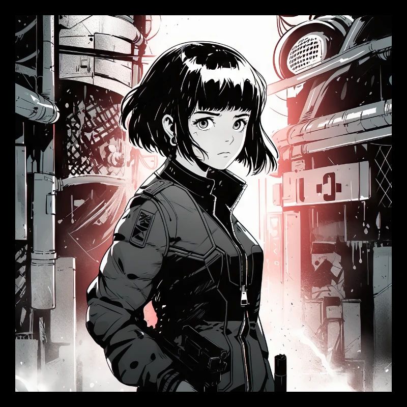 Monochromes Phänomen: Schönes Anime-Mädchen in einem