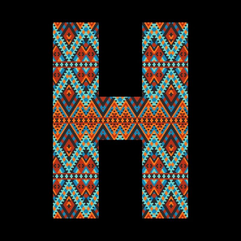 Lettre H- design boho, monogramme coloré