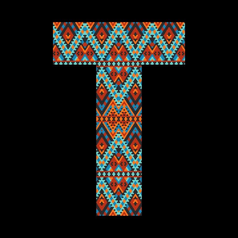 Buchstabe T-Boho-Design, buntes Monogramm