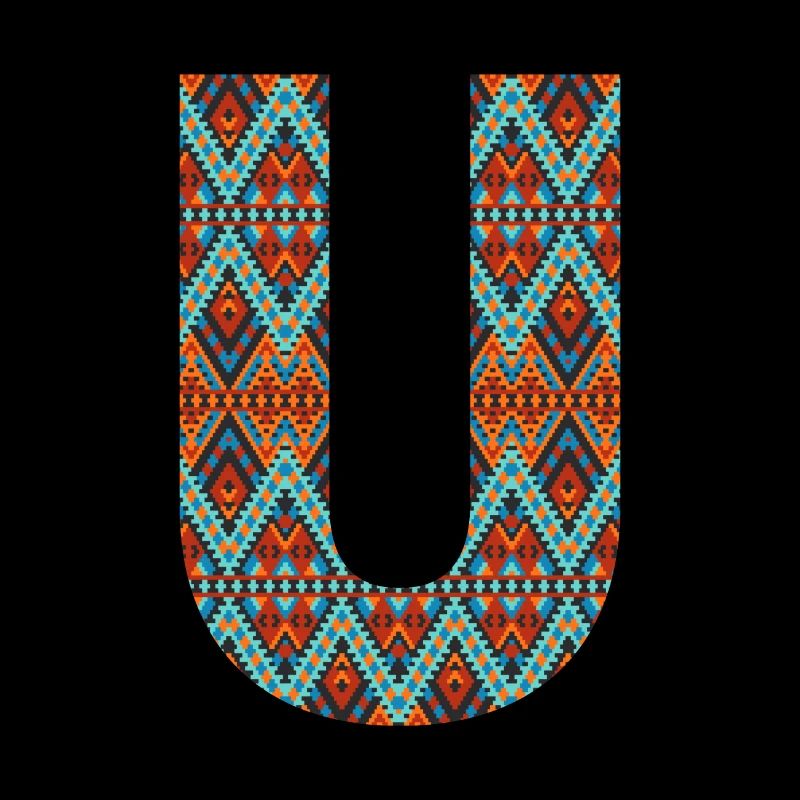 Lettre U- boho design, Monogramme coloré