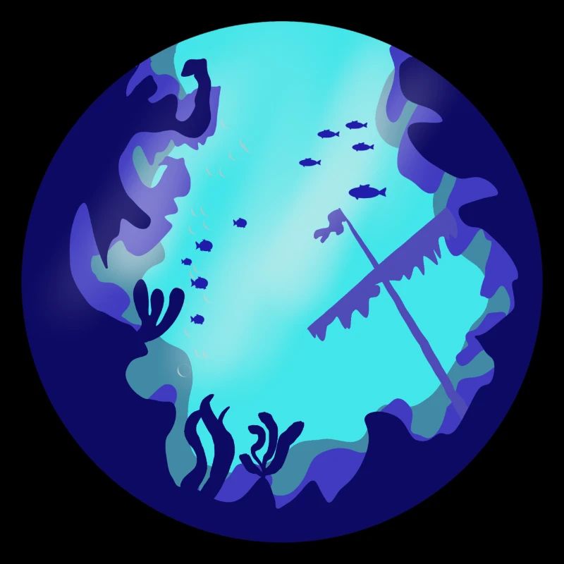 Underwater world with fish and shipwreck