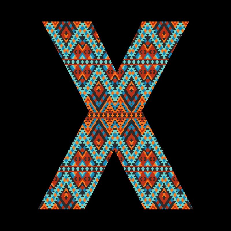 Lettre X- design boho, monogramme coloré