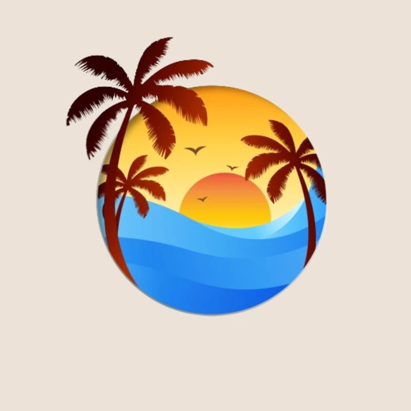 Flat sunset background with palm trees