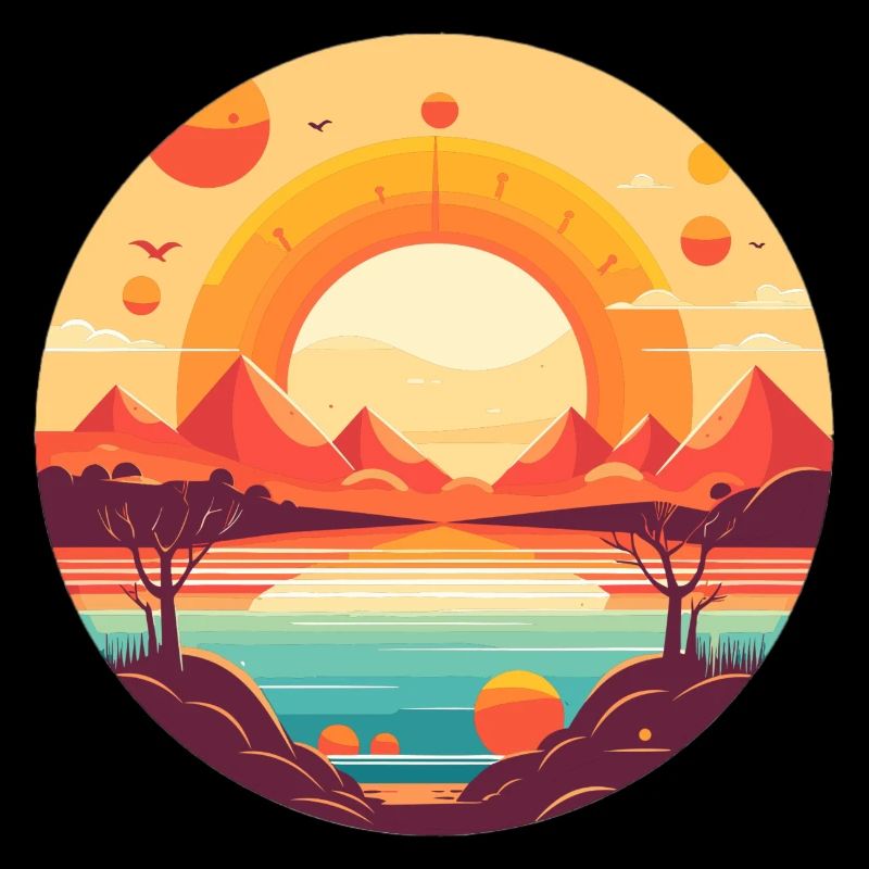 Illustration du coucher de soleil au lac