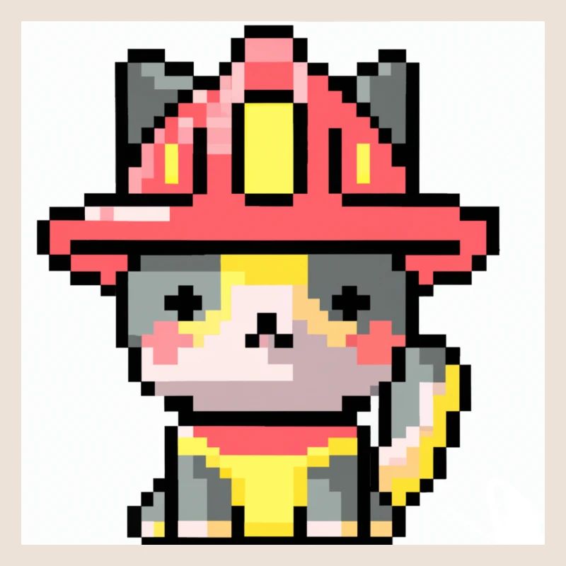 Cat Firefighter, Uniform, Pixel Art