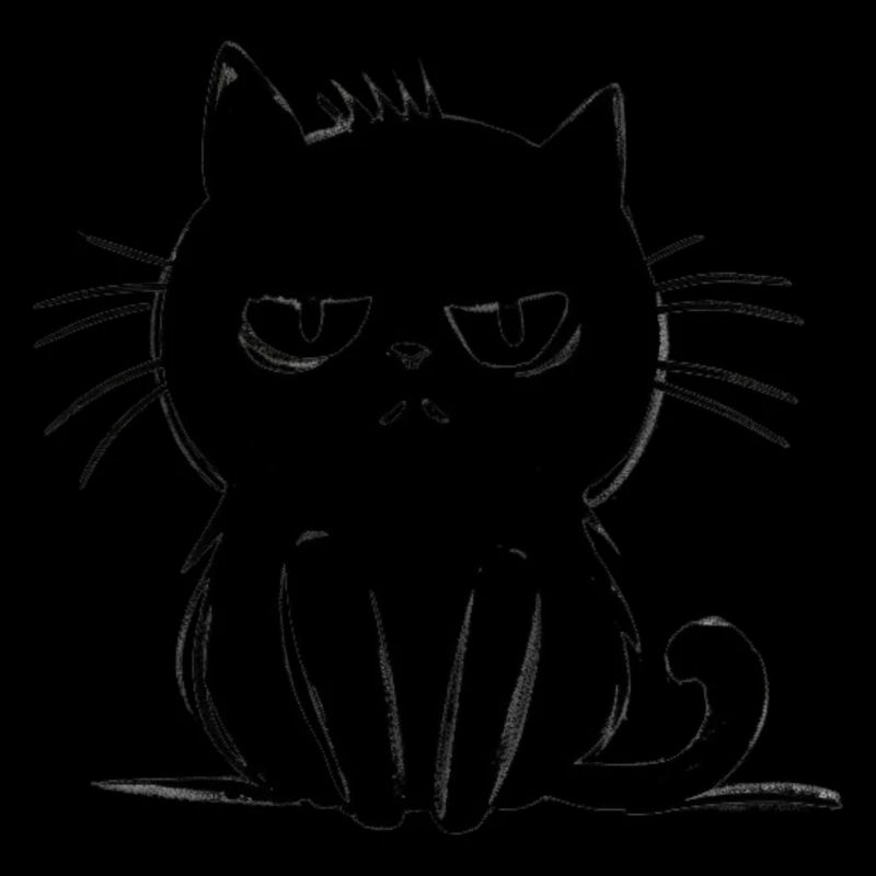 annoyed black cat - cute drawing