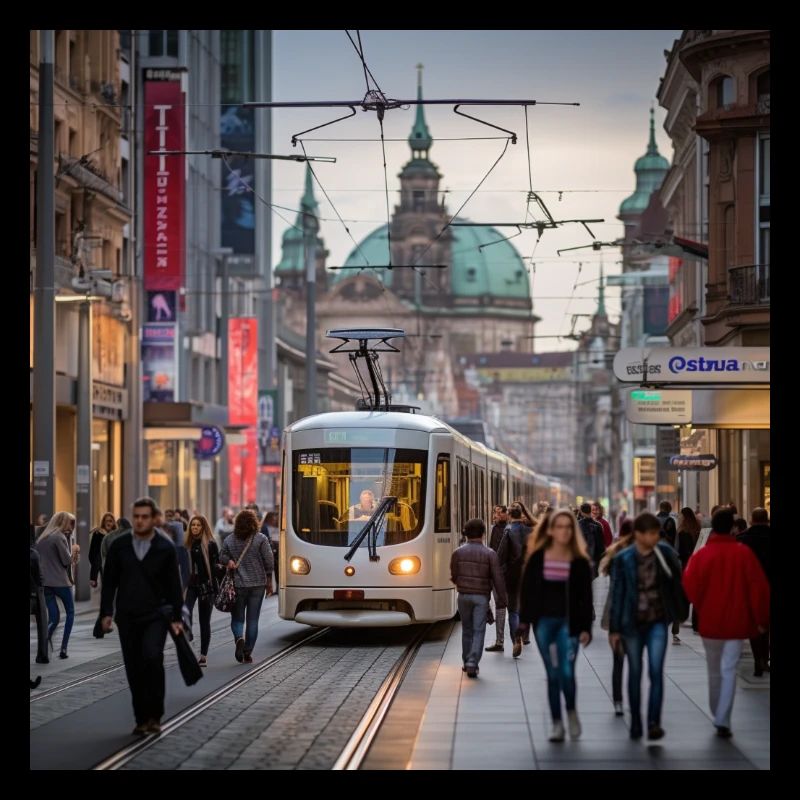 Straße mit Straßenbahn