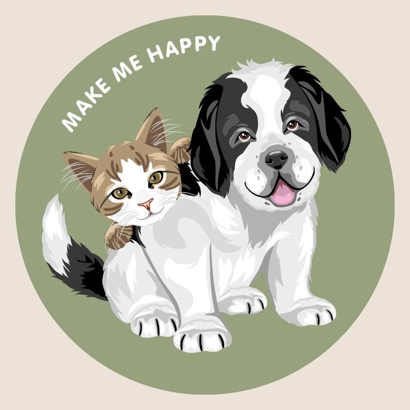 Chien chiot Saint Bernard et chat mignon