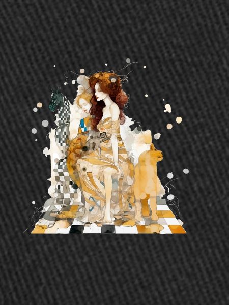 Femme et girafe échiquéenne