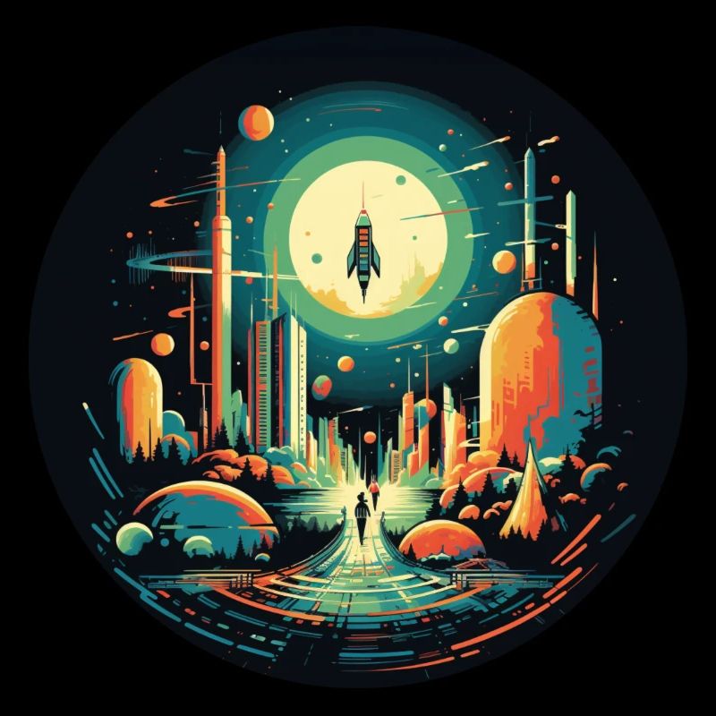 Rocket launch in retro cartoon style