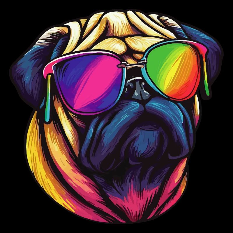 Mops Hund mit bunter Sonnenbrille