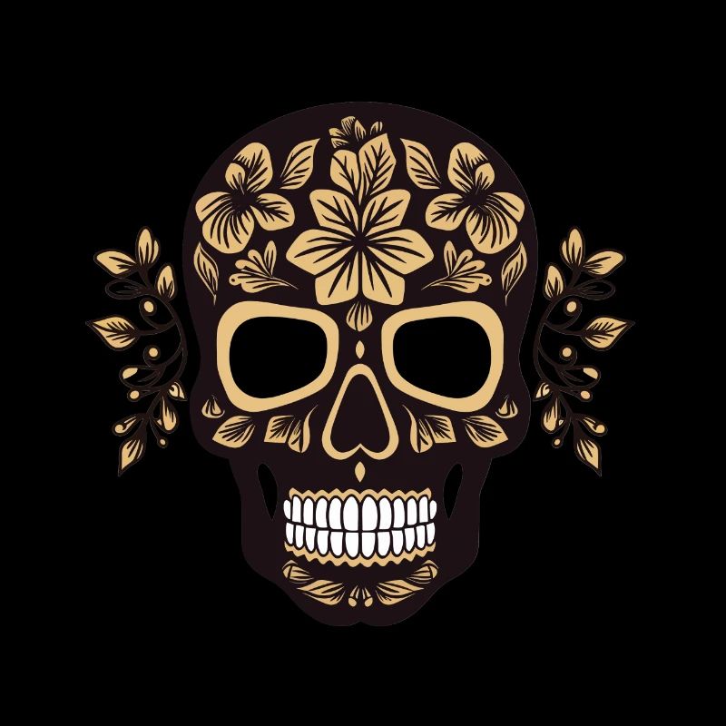 schwarzer Totenkopf mit Blumenmuster