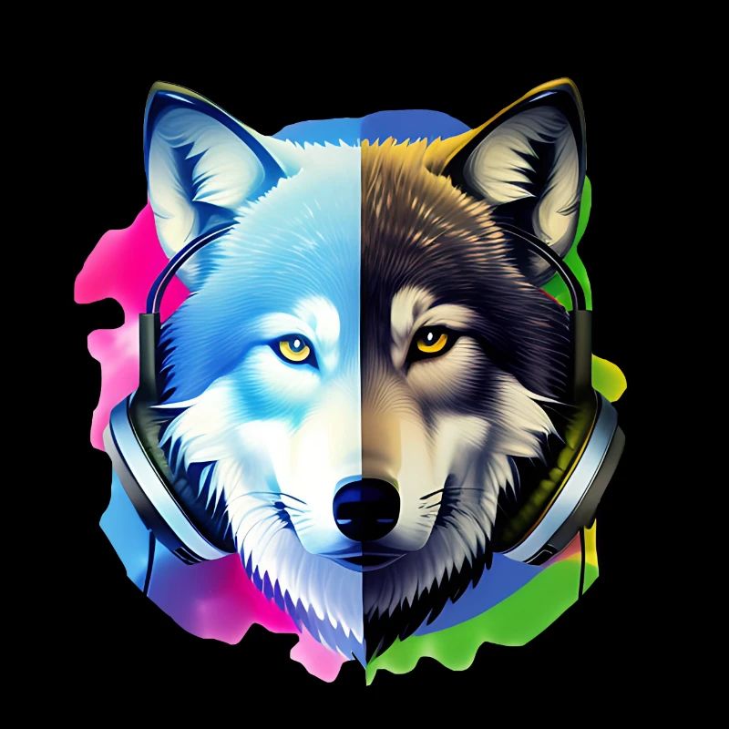 loup avec des écouteurs