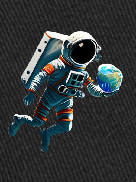 Astronaut with planets