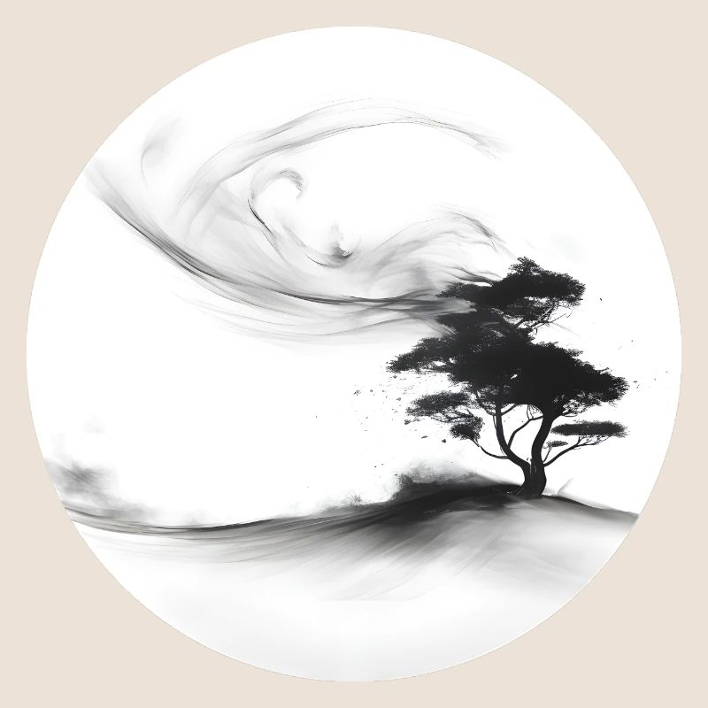 Ein gemalter Baum im Wind