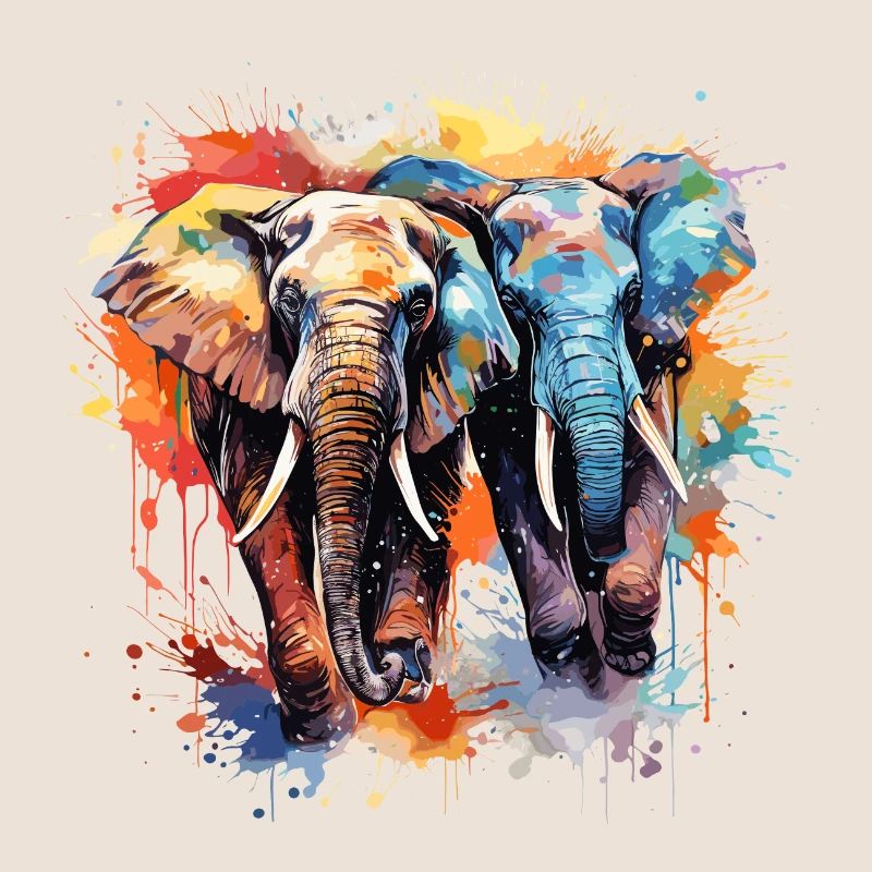 Eléphants en couleur avec splash