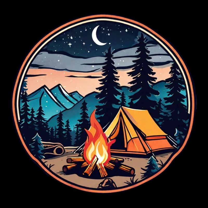 camping, tente et feu de camp