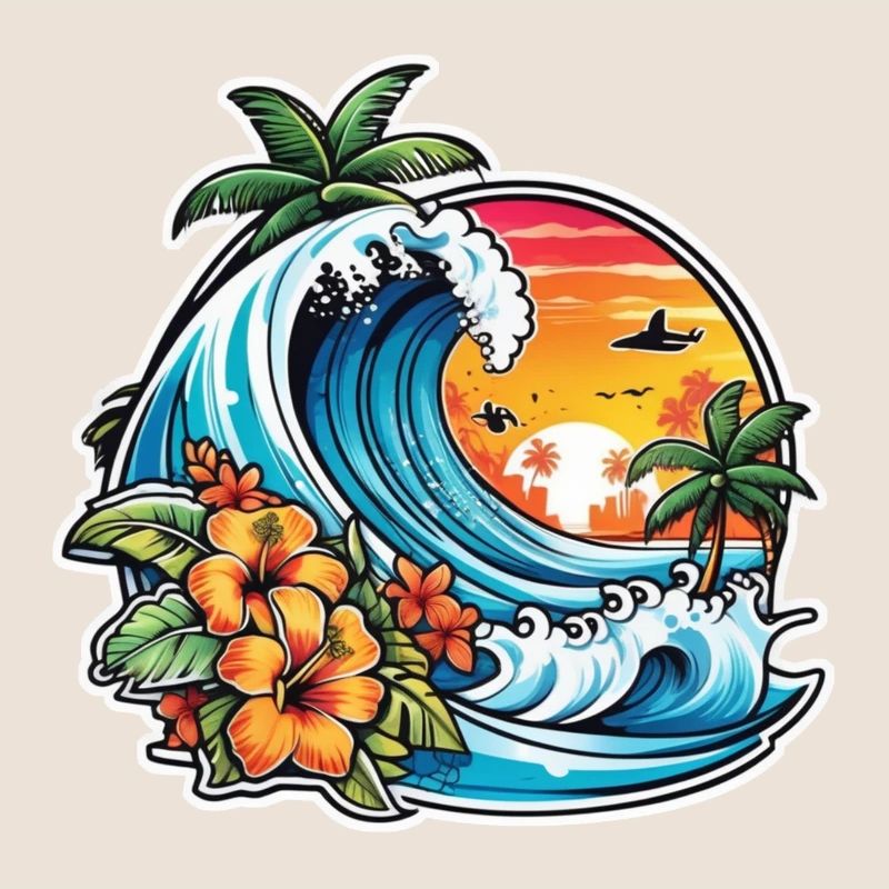Surfing Beach Palm Tree Sunshine Holidays