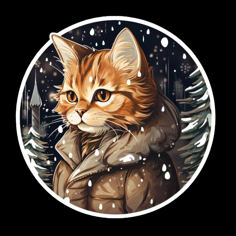 Roter Kater mit Jacke im Schnee