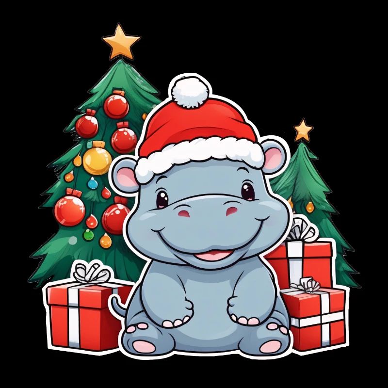 Mignon bébé hippopotame avec chapeau de père Noël