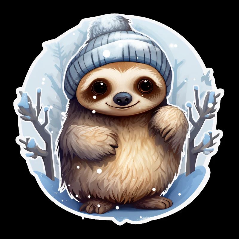 cold season sloth with cap